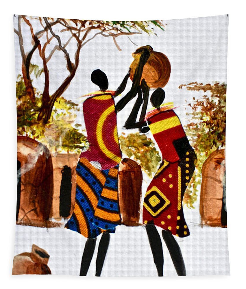 African Art Tapestry featuring the painting L-262 by Albert Lizah