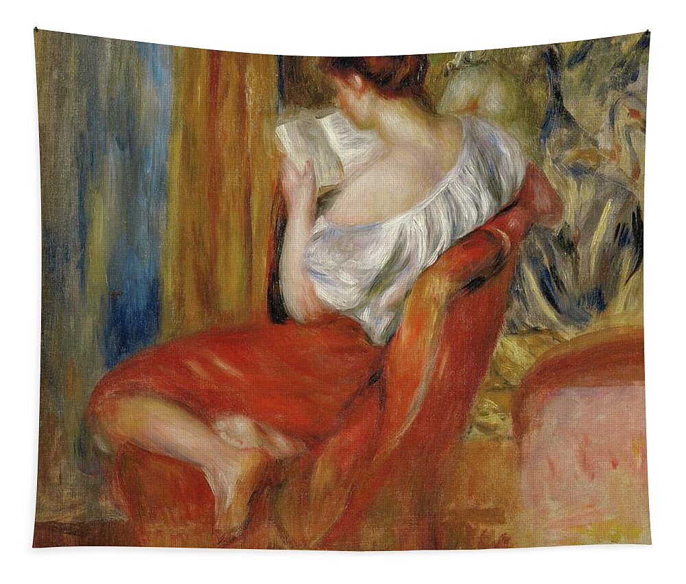Pierre-auguste Renoir Tapestry featuring the painting La liseuse-reading woman, around 1900. Oil on canvas, 56 x 46 cm. by Pierre Auguste Renoir -1841-1919-