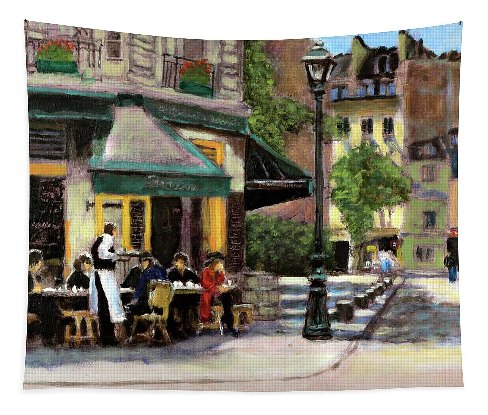 Paris Tapestry featuring the painting La Petite Brasserie by David Zimmerman