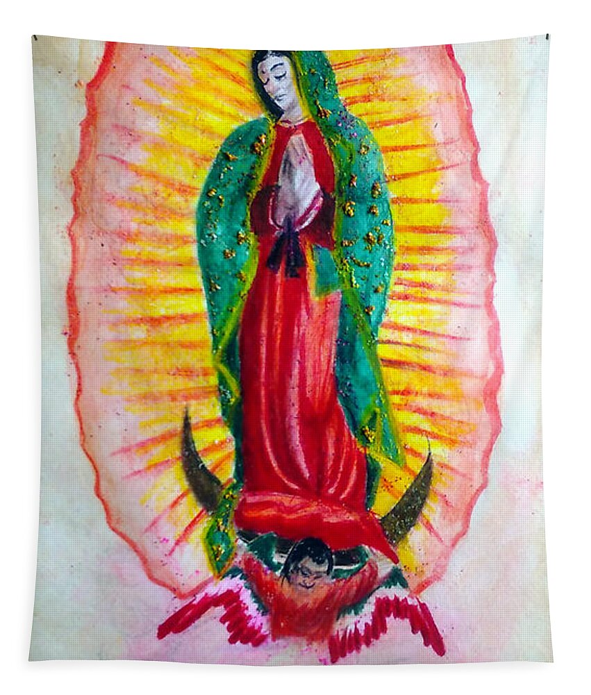 Prison Art Tapestry featuring the drawing LA Virgen The Virgin by Sapo