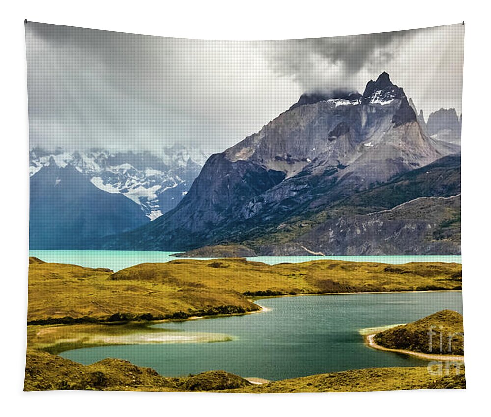 Mountain Tapestry featuring the photograph Laguna Larga, Lago Nordernskjoeld, Cuernos del Paine, Torres del Paine, Chile by Lyl Dil Creations