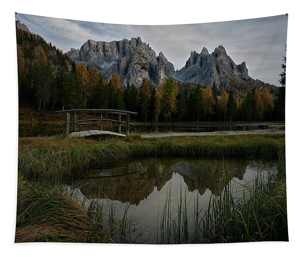 Jon Glaser Tapestry featuring the photograph Lake Antorno at Dusk by Jon Glaser