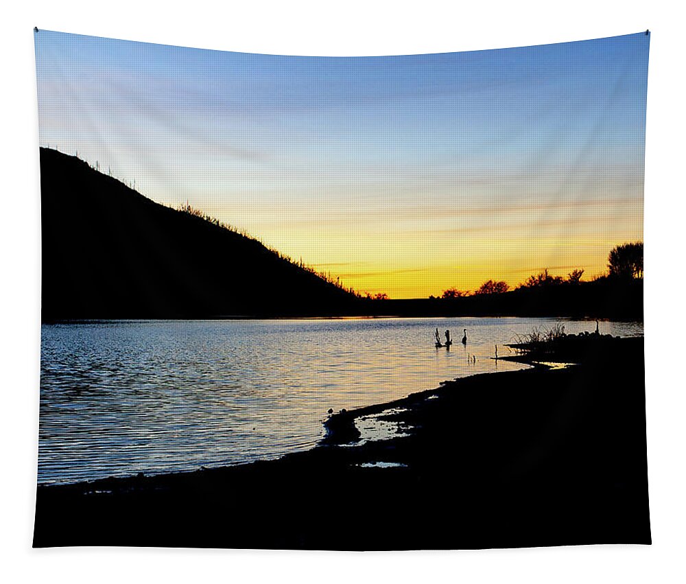 Lake Cuyamaca Tapestry featuring the photograph Lake Cuyamaca Sunset by Anthony Jones