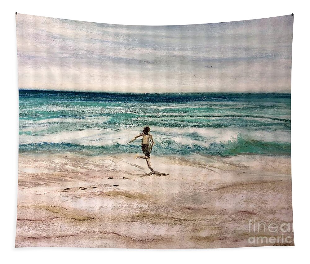 Beach Landscape Tapestry featuring the pastel Lake Michigan Beach Days by Deb Stroh-Larson