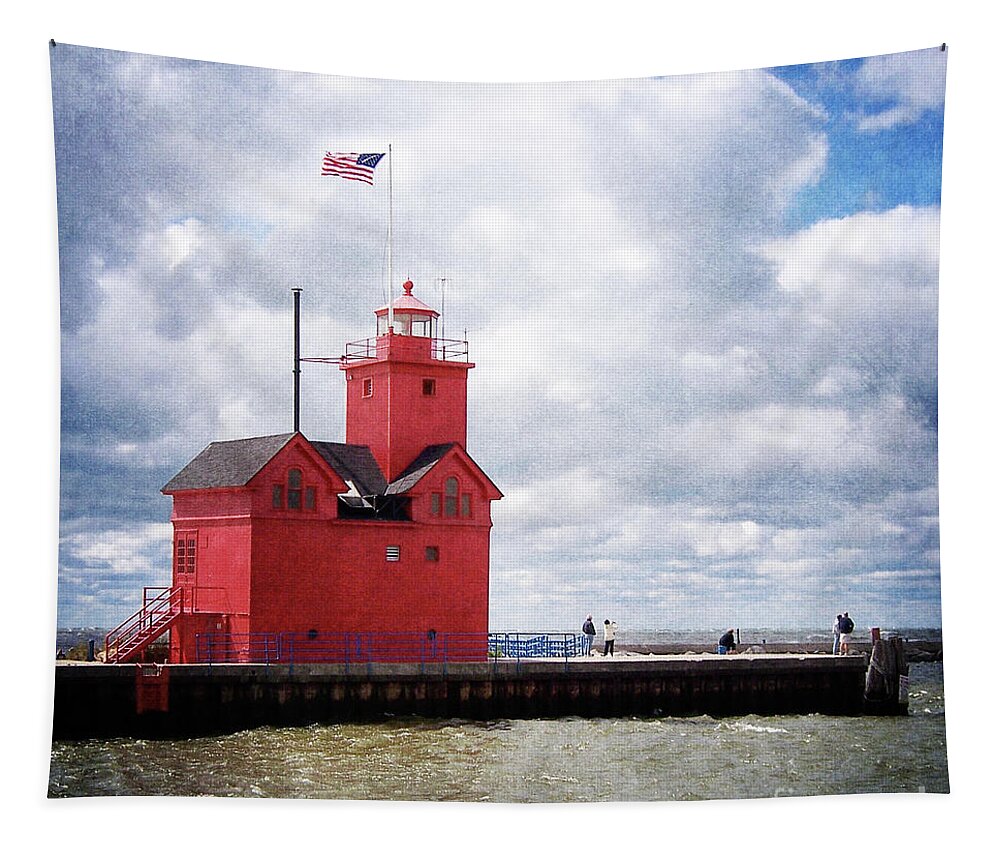 Light House Tapestry featuring the photograph Lake Michigan Light House by Phil Perkins