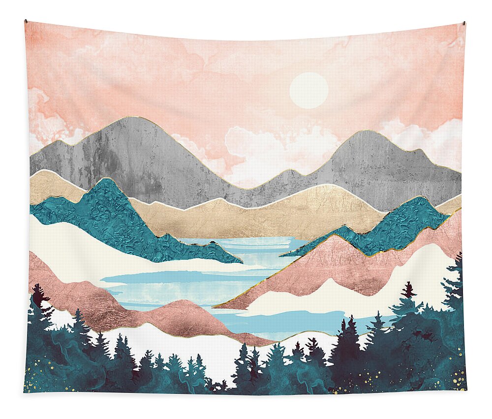 Sunrise Tapestry featuring the digital art Lake Sunrise by Spacefrog Designs