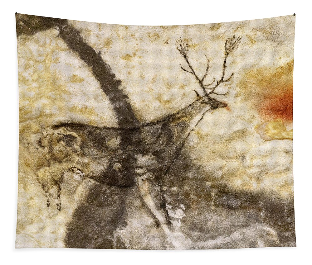 Lascaux Tapestry featuring the digital art Lascaux Hall of the Bulls - Jumping Deer by Weston Westmoreland