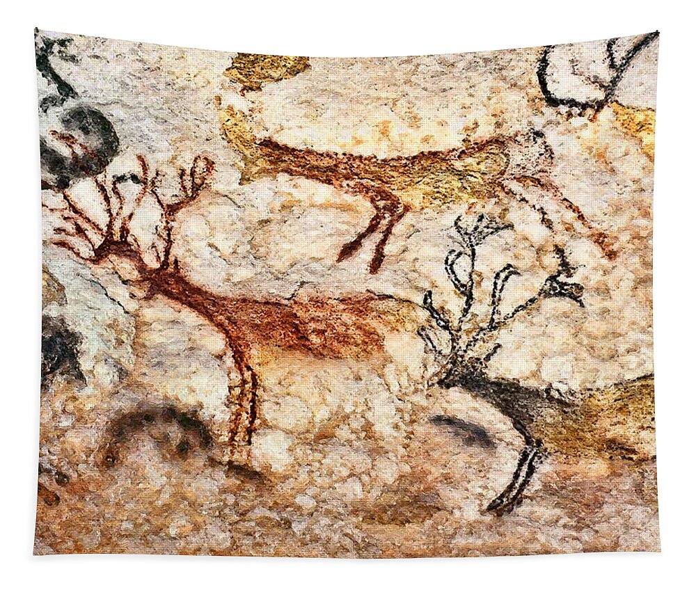Lascaux Tapestry featuring the digital art Lascaux - Three Deer by Weston Westmoreland