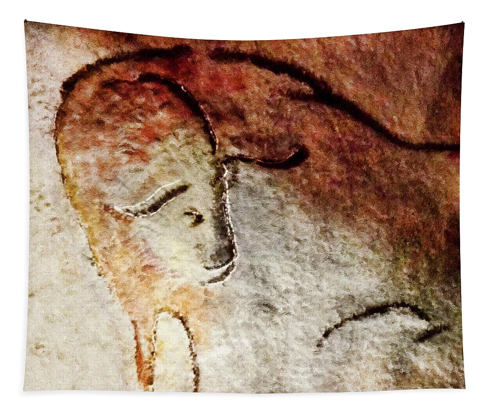 Lascaux Turning Bison Tapestry featuring the digital art Lascaux Turning Bison by Weston Westmoreland