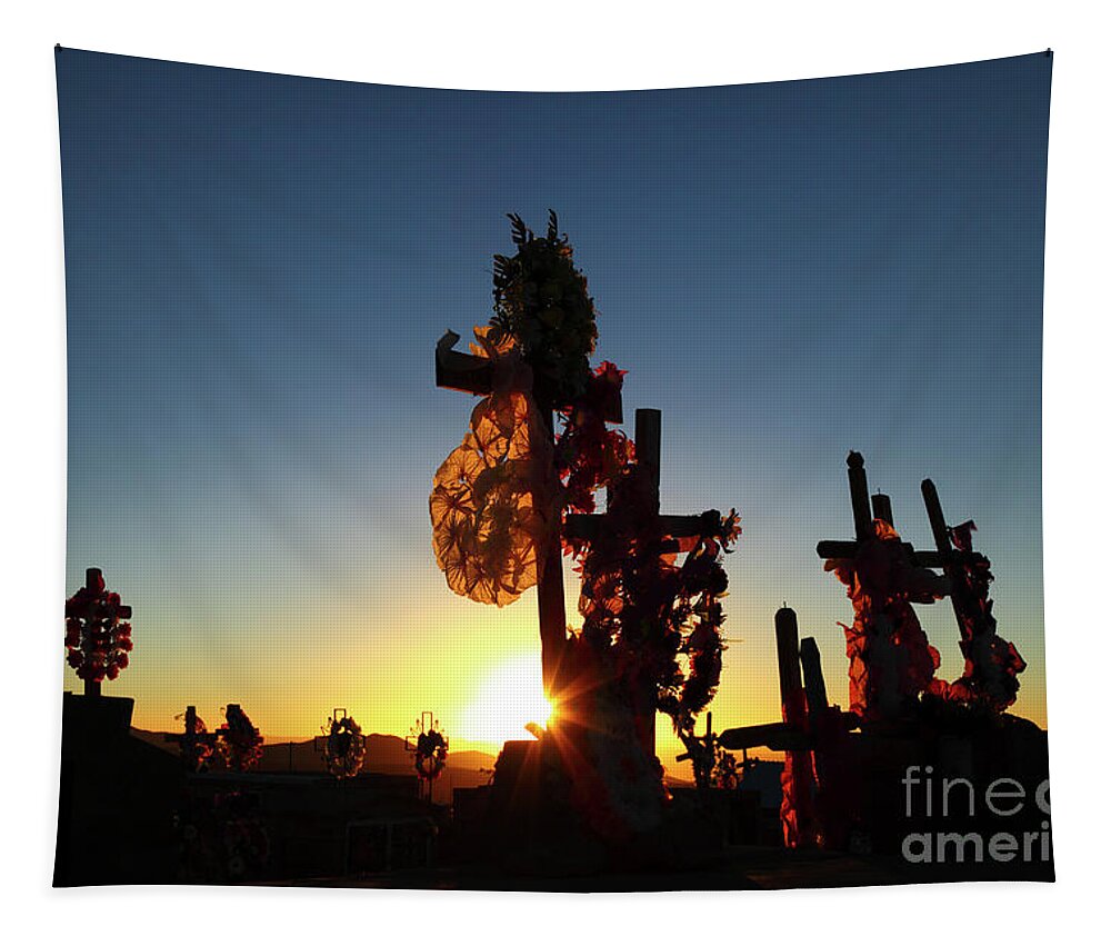 Cemetery Tapestry featuring the photograph Last Light at Socaire Cemetery Chile by James Brunker