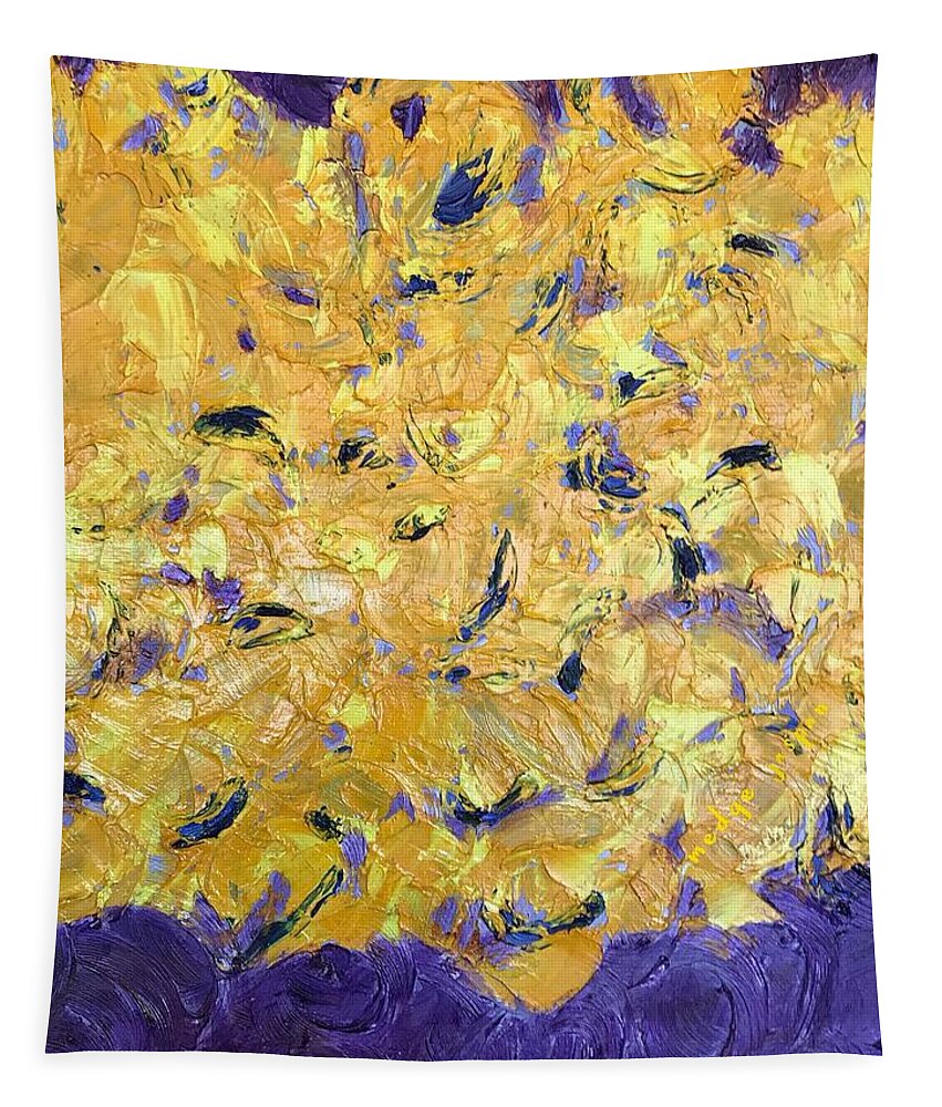 Lavender Lavande Purple Yellow Jaune. Jardin De Lavande. Abstract Art Tapestry featuring the painting Lavande de Provence by Medge Jaspan