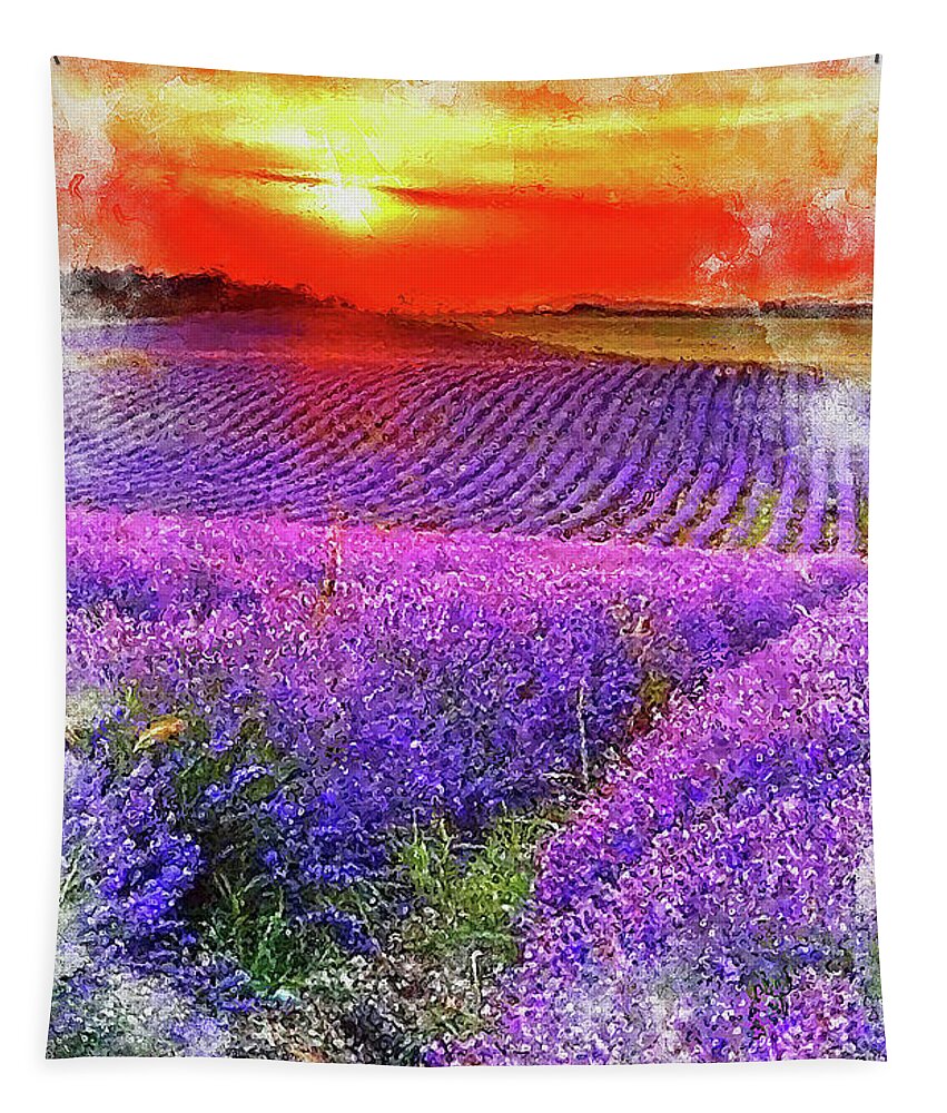 Lavender Tapestry featuring the painting Lavender fields - 11 by AM FineArtPrints