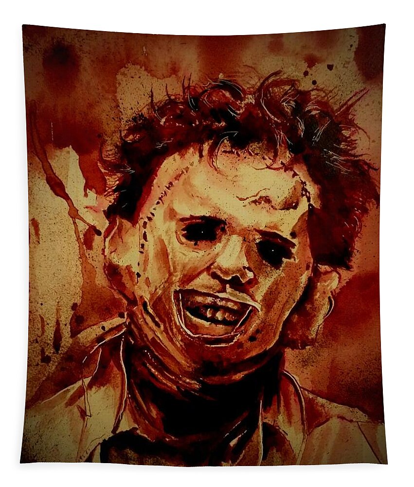 Ryanalmighty Tapestry featuring the painting LEATHERFACE fresh blood by Ryan Almighty