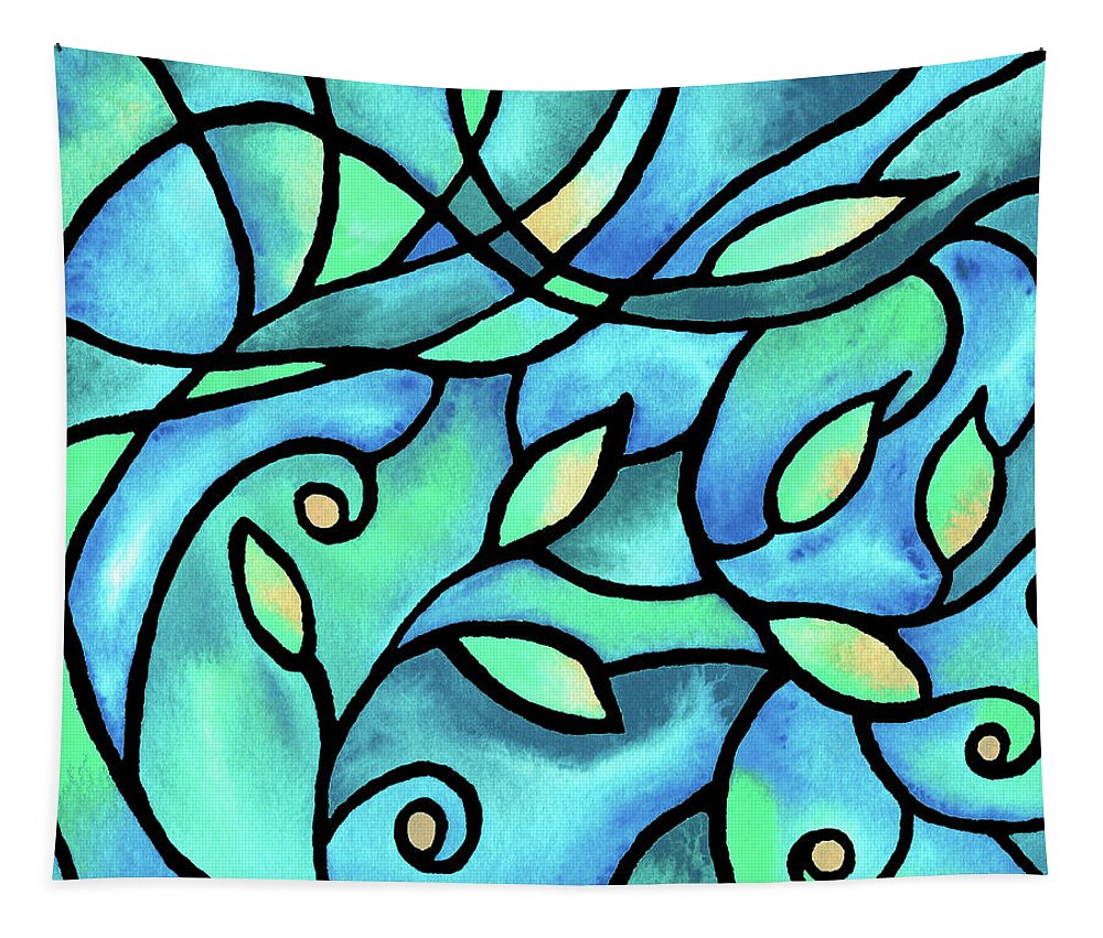 Nouveau Tapestry featuring the painting Leaves And Curves Art Nouveau Style II by Irina Sztukowski