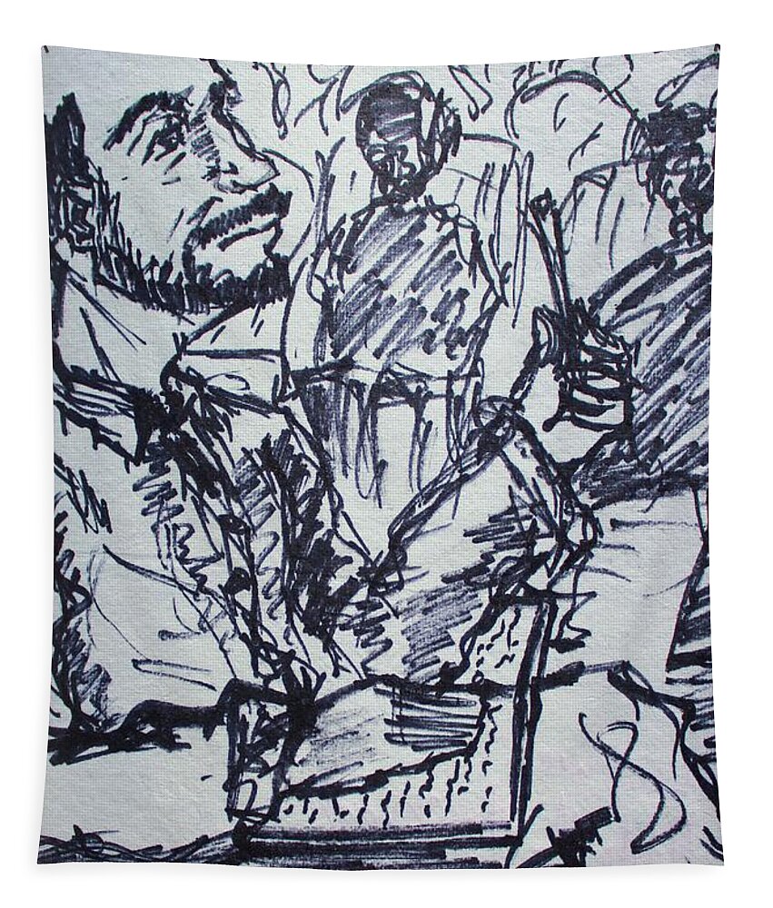 Sketch Of A Lecture Tapestry featuring the painting Lectures by Odalo Wasikhongo