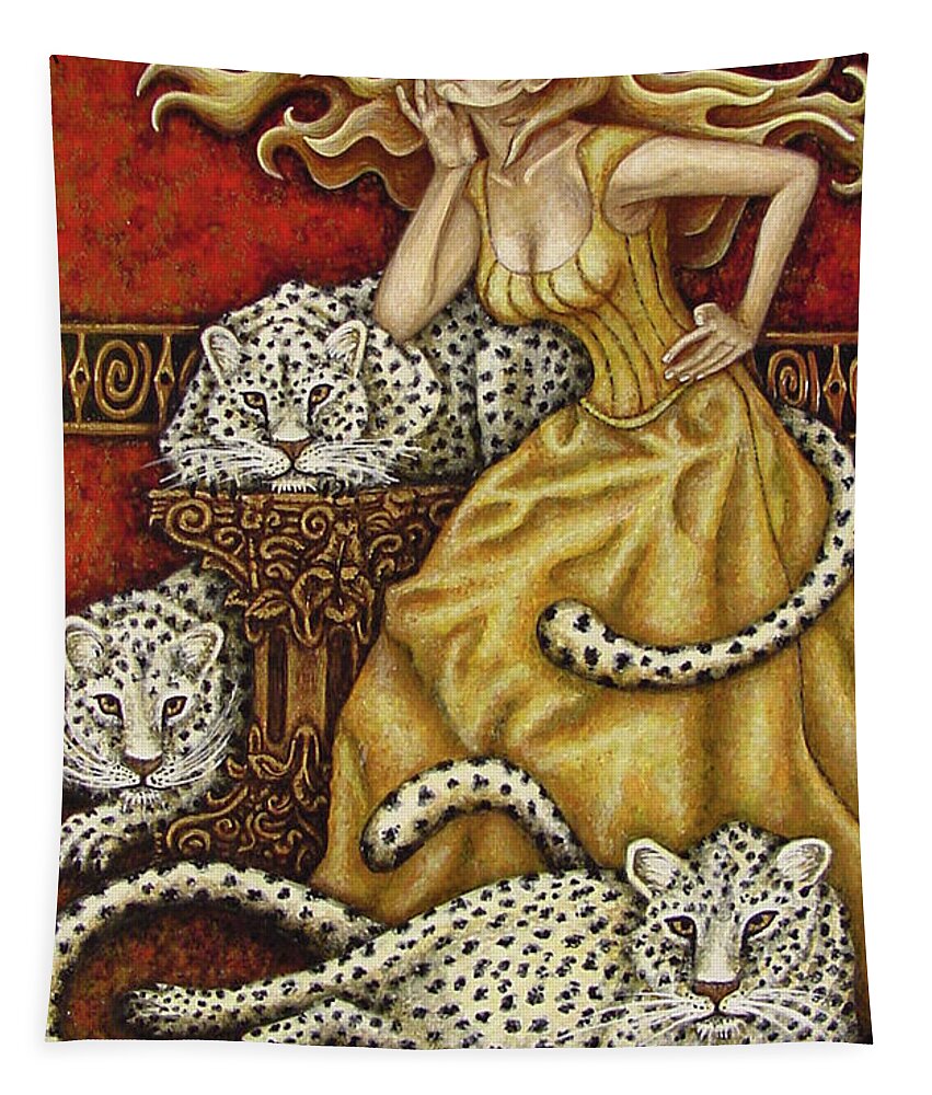 Cat Lady Tapestry featuring the painting Leopard's Lair by Amy E Fraser