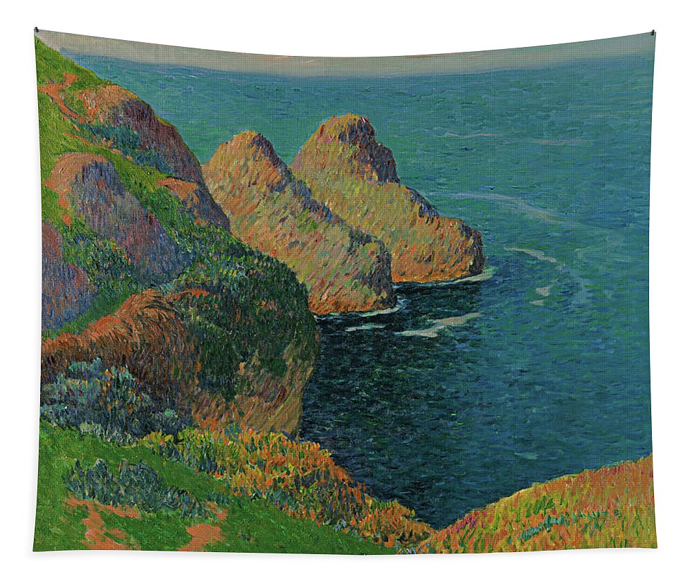 Landscapes Tapestry featuring the painting Les falaises au bord de la mer, 1895 by Henry Moret