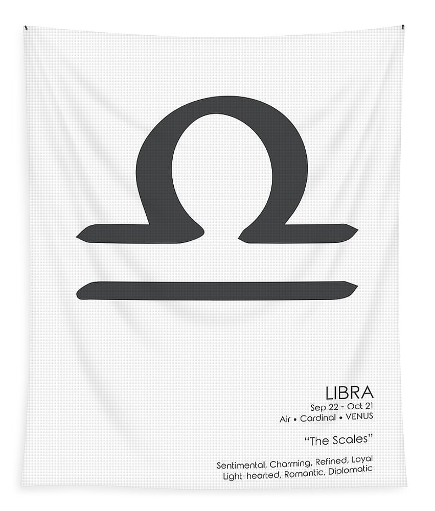 Libra Tapestry featuring the mixed media Libra Print - Zodiac Signs Print - Zodiac Posters - Libra Poster - Black and White - Libra Traits by Studio Grafiikka