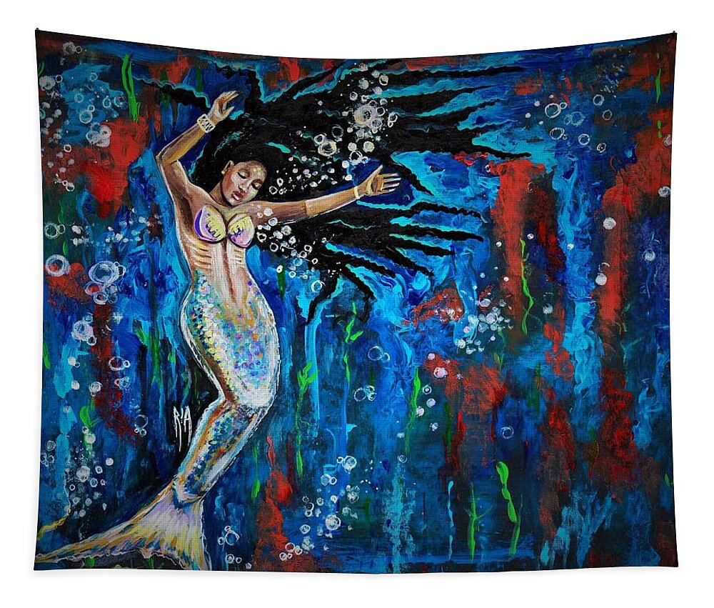 Mermaid Tapestry featuring the painting Lifes Strong Currents by Artist RiA