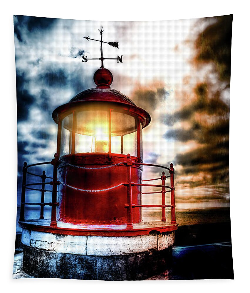 Farol Tapestry featuring the photograph Lighthouse on a stormy sky by Micah Offman