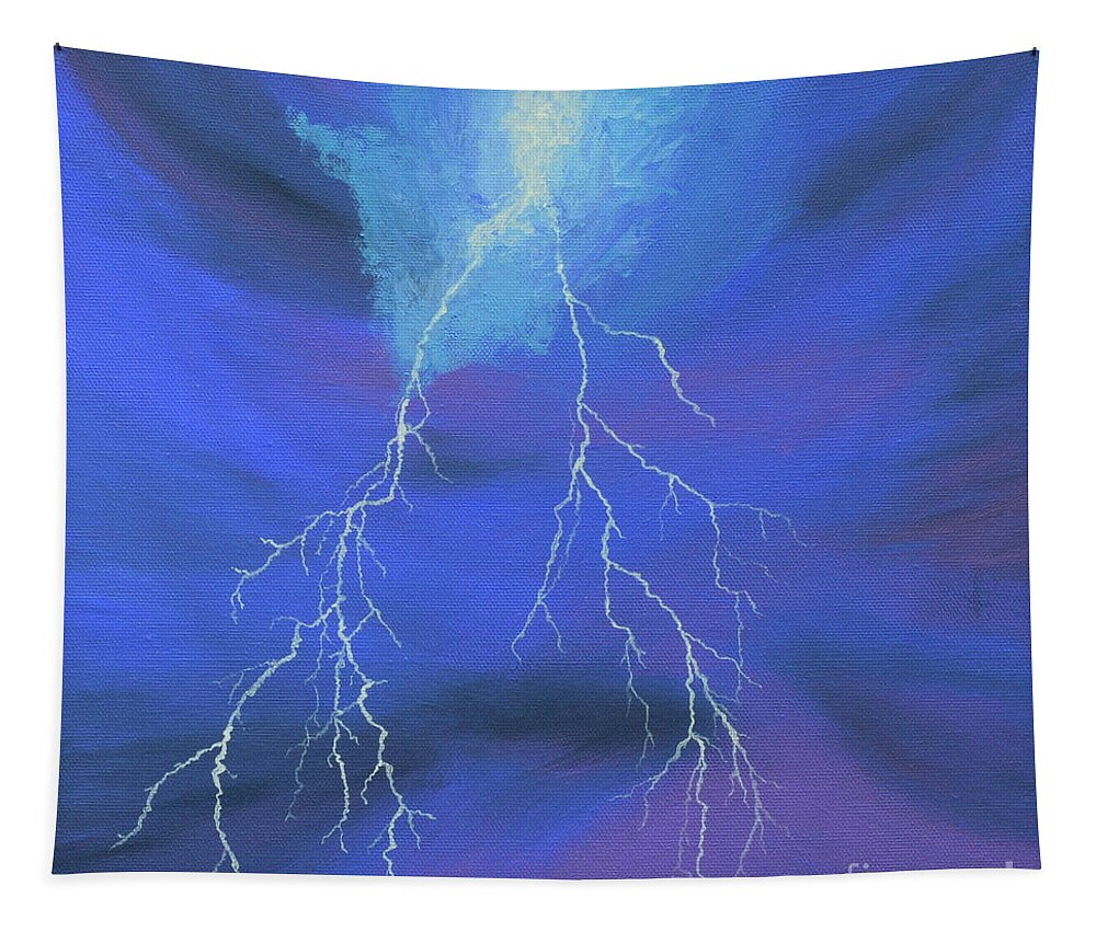 Lightning Tapestry featuring the painting Lightning over the Potomac by Aicy Karbstein