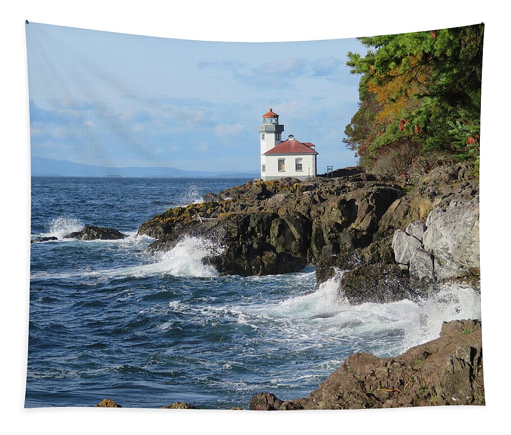 Lighthouse Tapestry featuring the photograph Lime Kiln Lighthouse - San Juan Island by Marie Jamieson