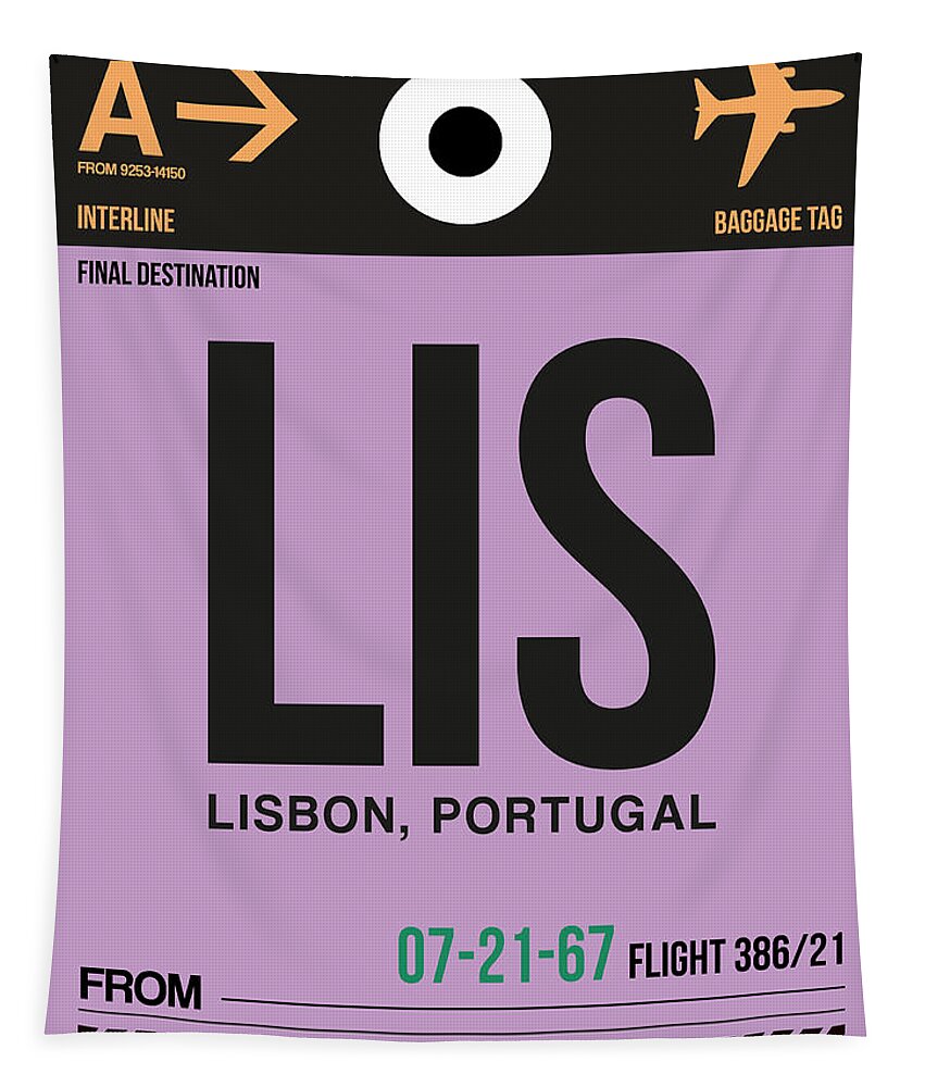 Vacation Tapestry featuring the digital art LIS Lisbon Luggage Tag I by Naxart Studio