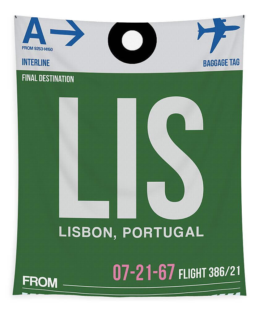 Vacation Tapestry featuring the digital art LIS Lisbon Luggage Tag II by Naxart Studio