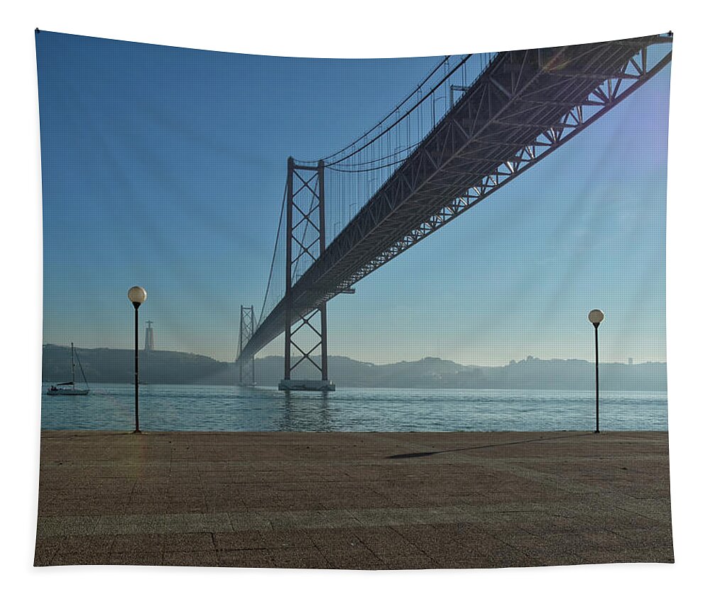Waterfront Tapestry featuring the photograph Lisbon - Ponte 25 de Abril by Joachim G Pinkawa