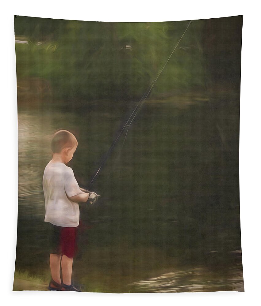 Fishing Tapestry featuring the photograph Little Boy Fishing by Jason Fink