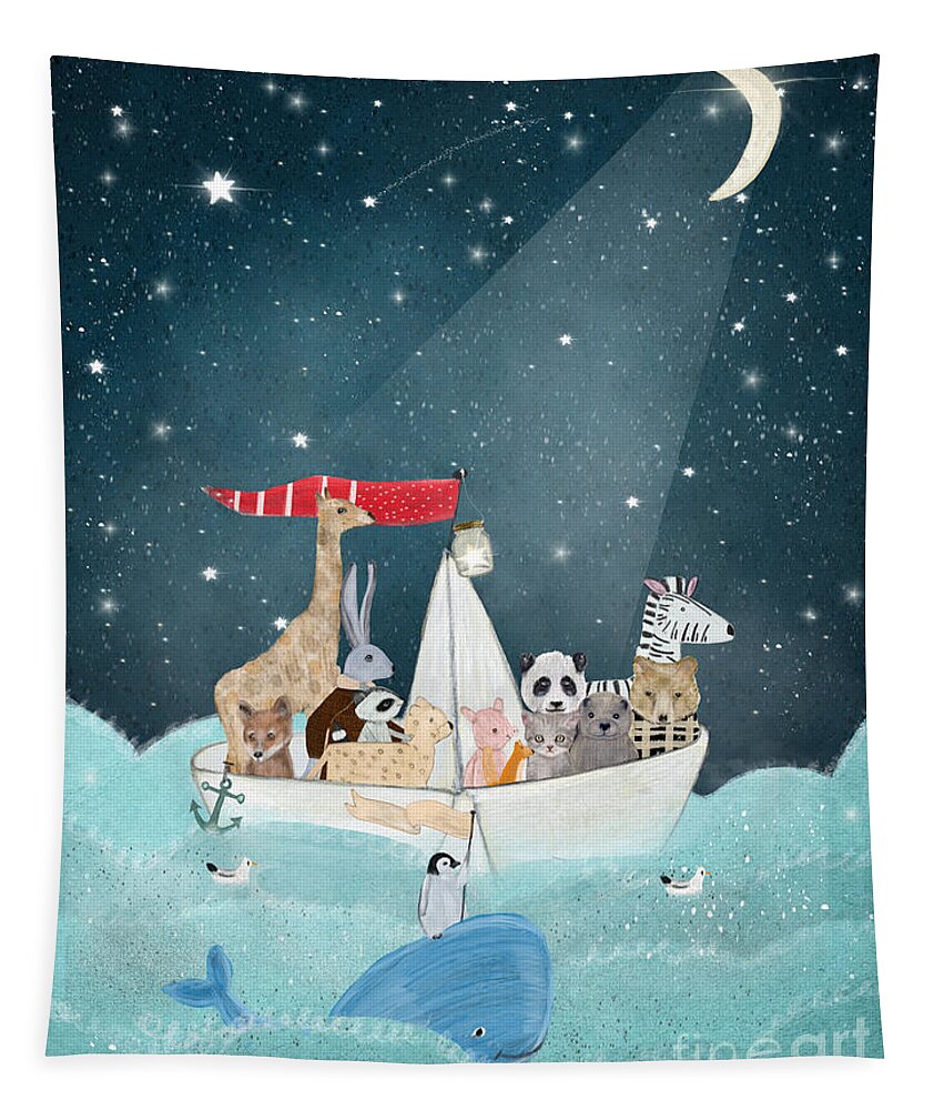 Childrens Tapestry featuring the painting Little Nautical Explorers by Bri Buckley