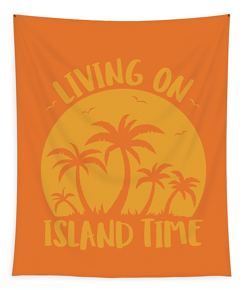 Beach Tapestry featuring the digital art Living On Island Time Palm Trees And Sunset by John Schwegel