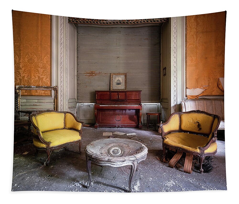 Urban Tapestry featuring the photograph Living Room in Decay with Piano by Roman Robroek