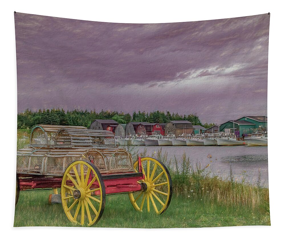 Pei Tapestry featuring the photograph Lobster Crate Wagon of Malpeque by Marcy Wielfaert