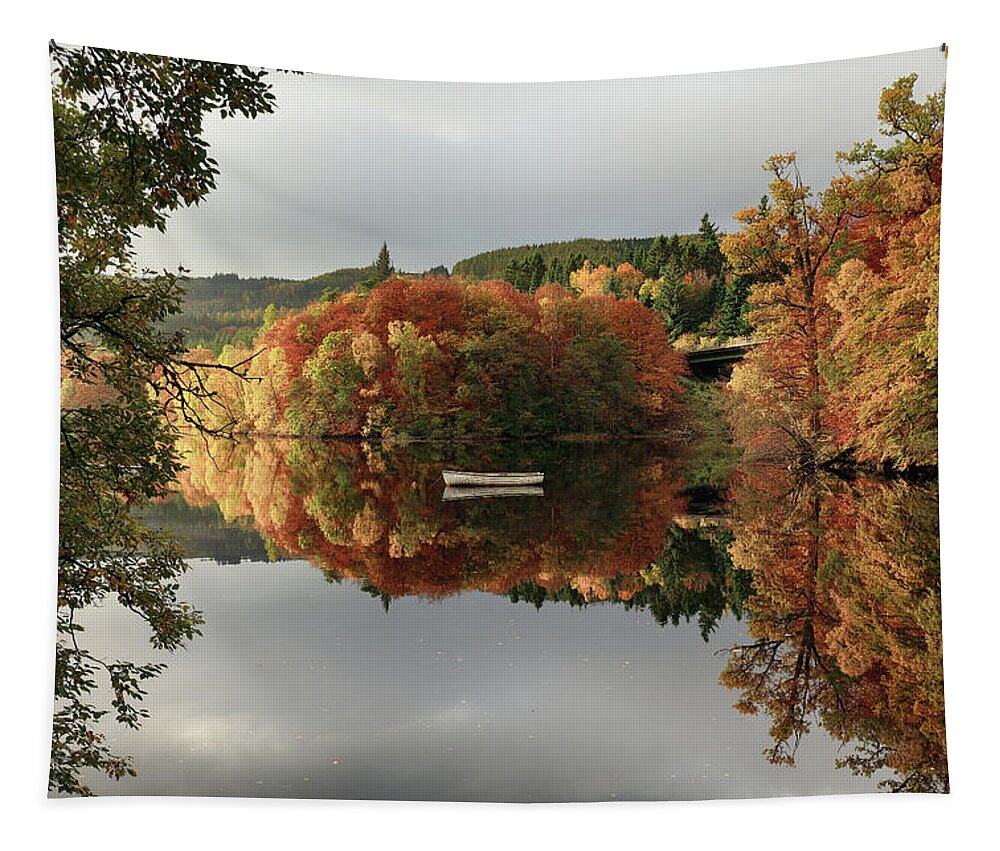 Loch Faskally Tapestry featuring the photograph Loch Faskally Autumn Reflection by Grant Glendinning