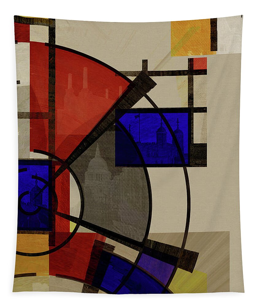 Geometric Tapestry featuring the mixed media London Squares FIVE ONE ONE by BFA Prints