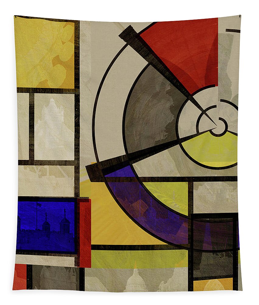 Geometric Tapestry featuring the mixed media London Squares TWO TWO FOUR by BFA Prints