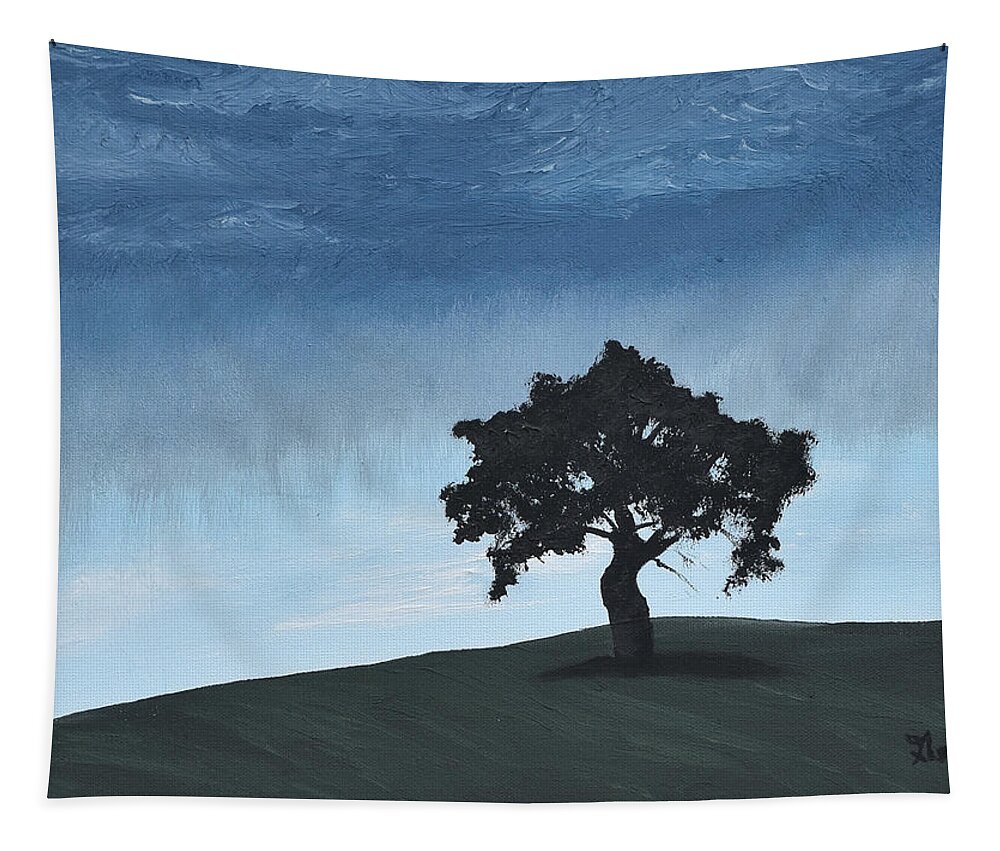 Landscape Tapestry featuring the painting Lone Tree by Gabrielle Munoz