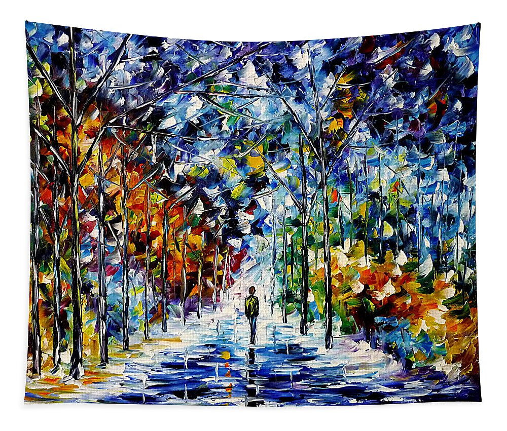 Winter Painting Tapestry featuring the painting Lonely Winter Day by Mirek Kuzniar