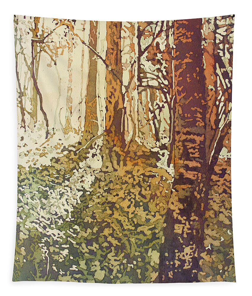 Forest Tapestry featuring the painting Looking Up Towards Home by Jenny Armitage