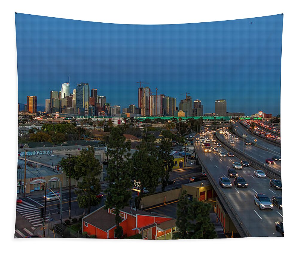 Los Angeles Tapestry featuring the photograph Los Angeles At Dusk by Gene Parks