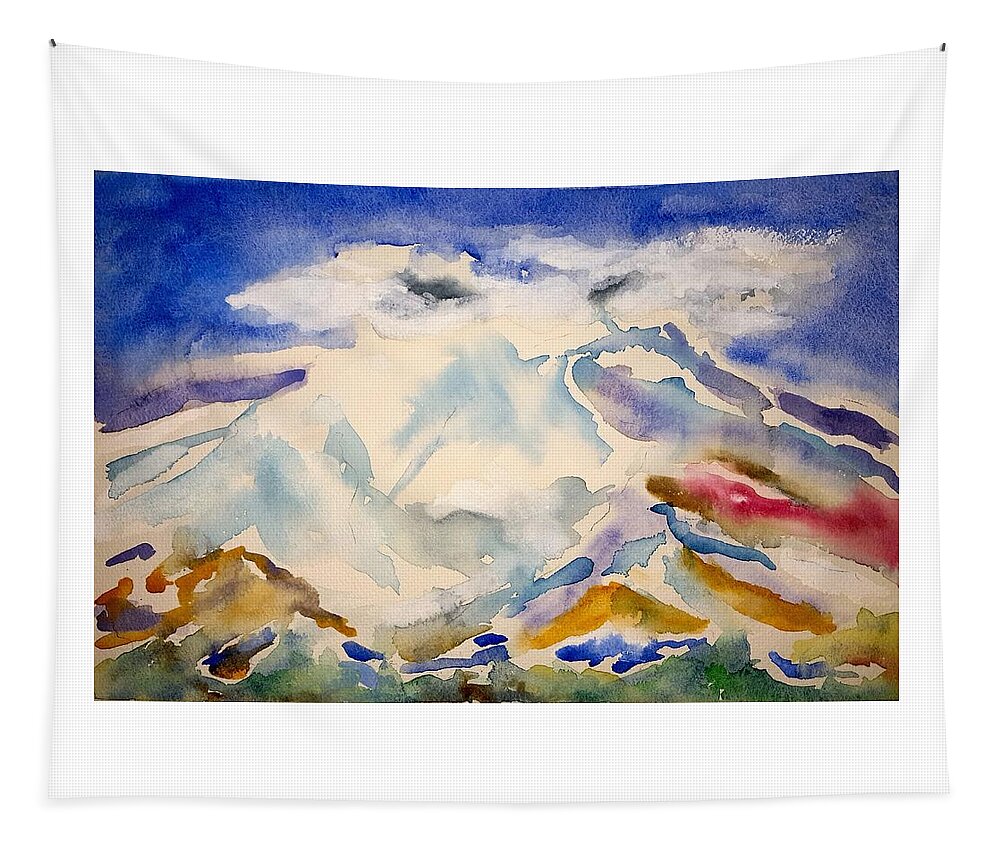 Watercolor Tapestry featuring the painting Lost Mountain Lore by John Klobucher