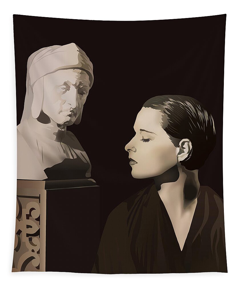 Louise Brooks Official Tapestry featuring the digital art Louise Brooks with bust of Dante Alighieri by Louise Brooks
