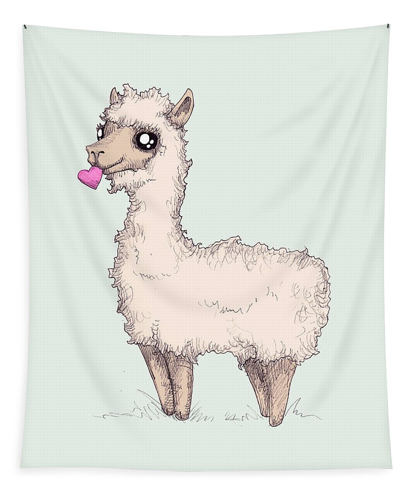 Love Llama Tapestry featuring the drawing Love Llama by Ludwig Van Bacon