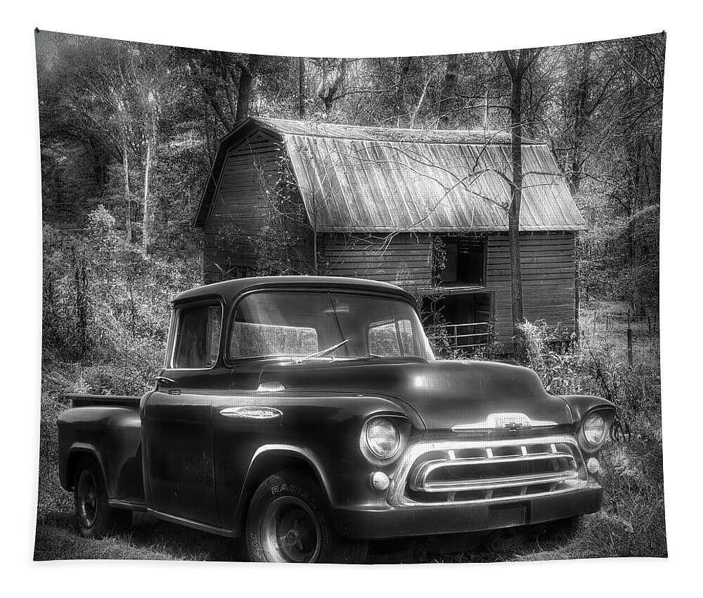 1957 Tapestry featuring the photograph Love that Black and White 1957 Chevy Truck by Debra and Dave Vanderlaan