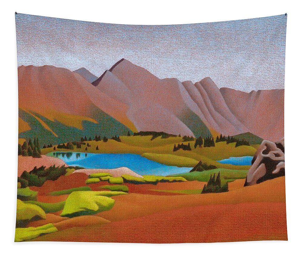 Art Tapestry featuring the drawing Loveland Pass Lakes by Dan Miller