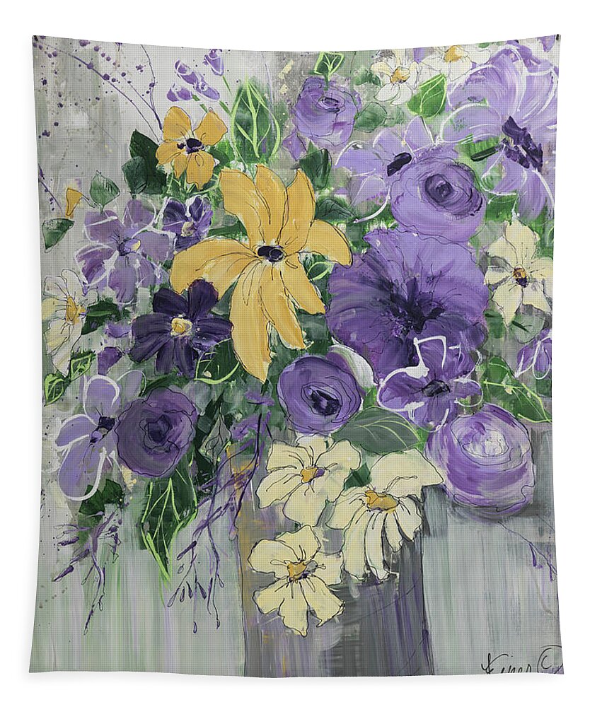 Purple Tapestry featuring the painting Loves Me Loves Me Not by Terri Einer