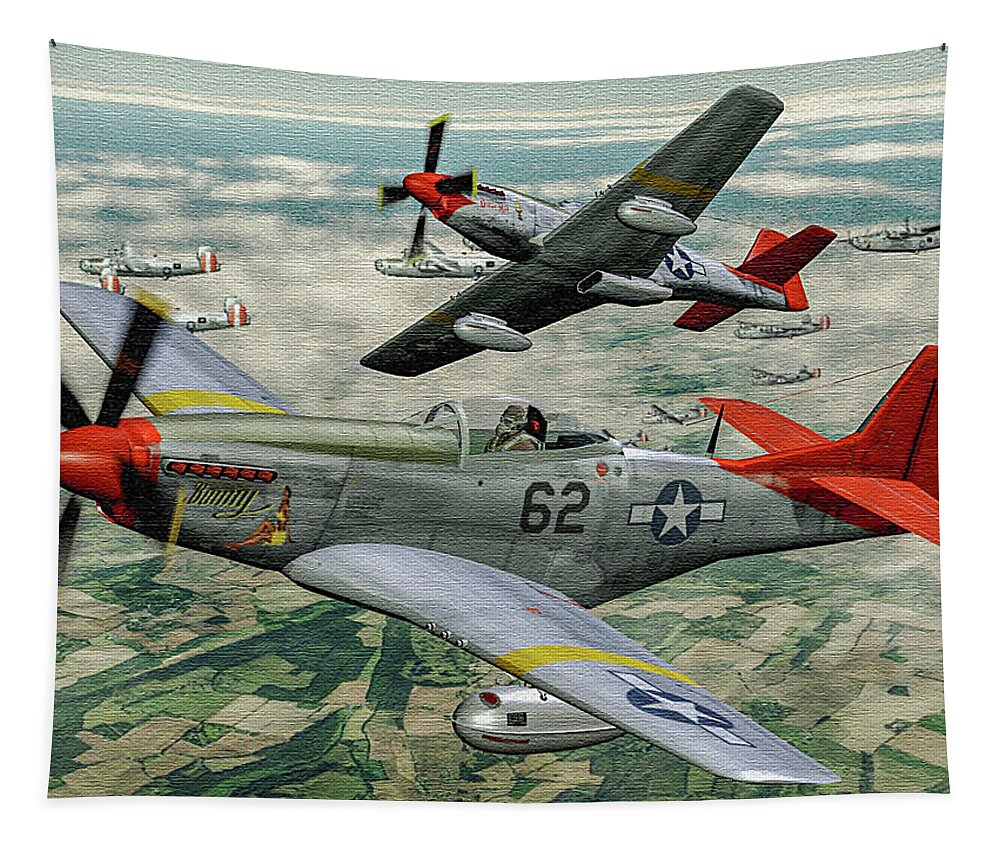 332nd Fighter Group Tapestry featuring the digital art Lt Bob Friend and Bunny - Oil by Tommy Anderson