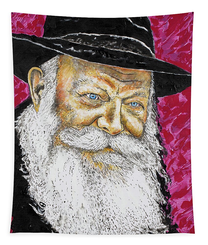 Rabbi Tapestry featuring the painting Lubavitcher Rebbe Pinkish by Yom Tov Blumenthal