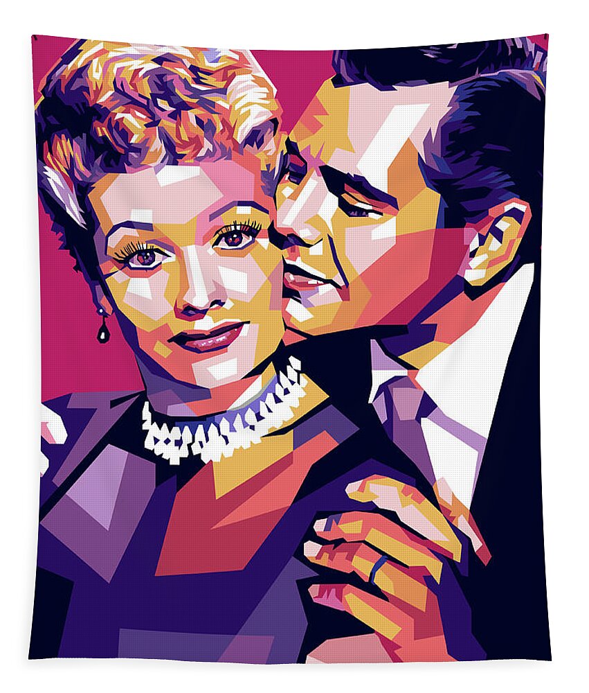 Lucille Tapestry featuring the digital art Lucille Ball and Desi Arnaz by Stars on Art